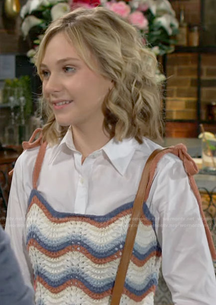 Lucy's striped crochet tank top on The Young and the Restless