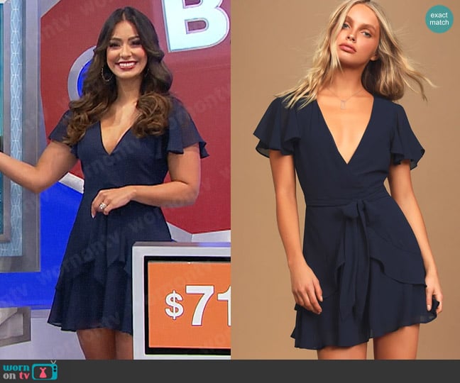 Lulus Sweet Like You Navy Ruffled Mini Dress worn by Manuela Arbeláez on The Price is Right