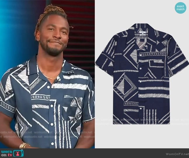 WornOnTV: Scot’s blue abstract print shirt on Access Hollywood | Scott ...