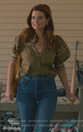 Maddie's green embroidered short sleeve top on Sweet Magnolias