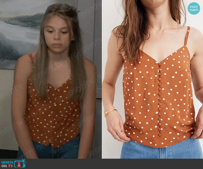 Madewell Button-Down Cami Top in Inkspot Dots worn by Charlotte Cassadine (Scarlett Fernandez) on General Hospital