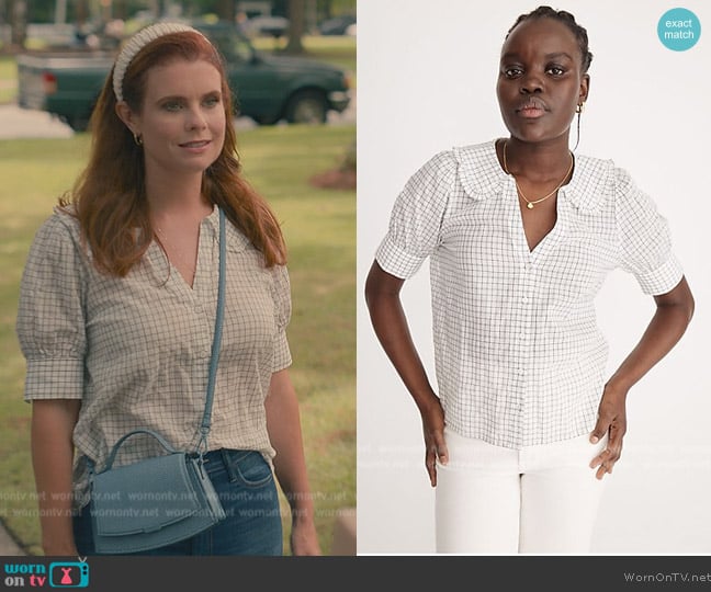 Madewell Peter Pan Collar Shirt in Windowpane worn by Maddie Townsend (JoAnna Garcia Swisher) on Sweet Magnolias