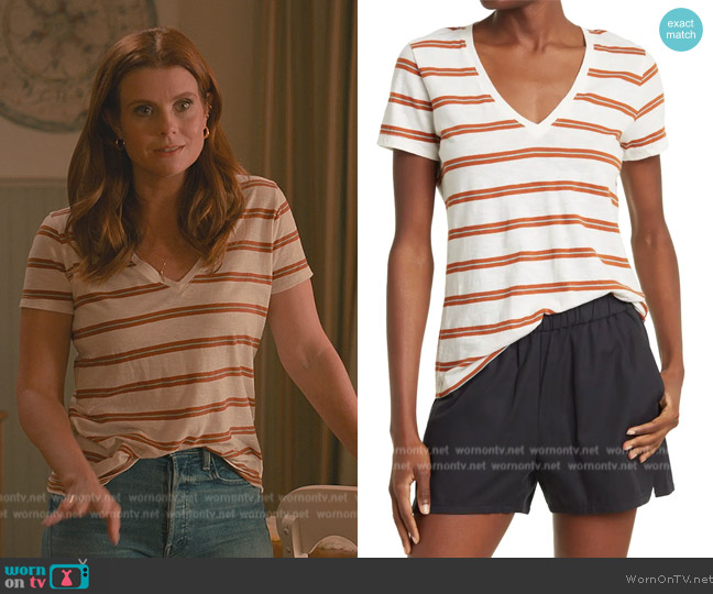 Madewell Whisper V-Neck Stripe Print T-Shirt worn by Maddie Townsend (JoAnna Garcia Swisher) on Sweet Magnolias