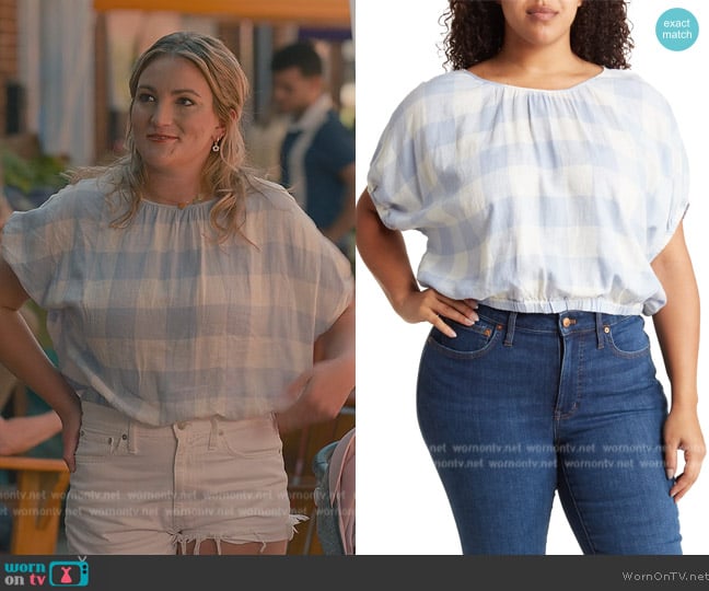 Madewell Alma Linen Blend Check Print Top worn by Noreen Fitzgibbons (Jamie Lynn Spears) on Sweet Magnolias