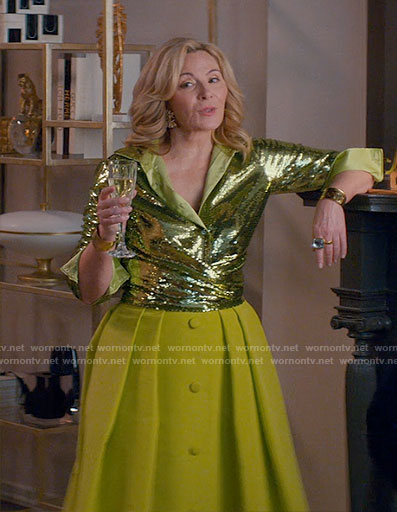 Madolyn's green sequin top and ball skirt on Glamorous