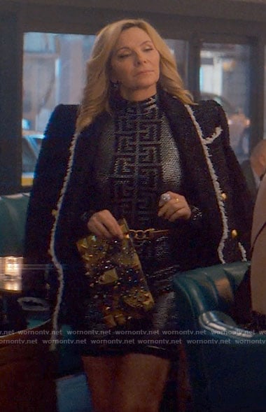 Madolyn's metallic monogram dress and tweed jacket on Glamorous