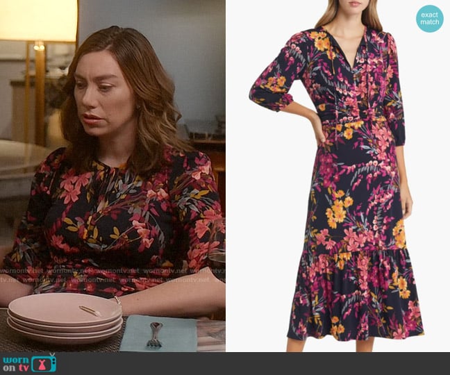 Maggy London Floral Print Ruched Midi Dress worn by Allison Grant (Madeline Wise) on So Help Me Todd