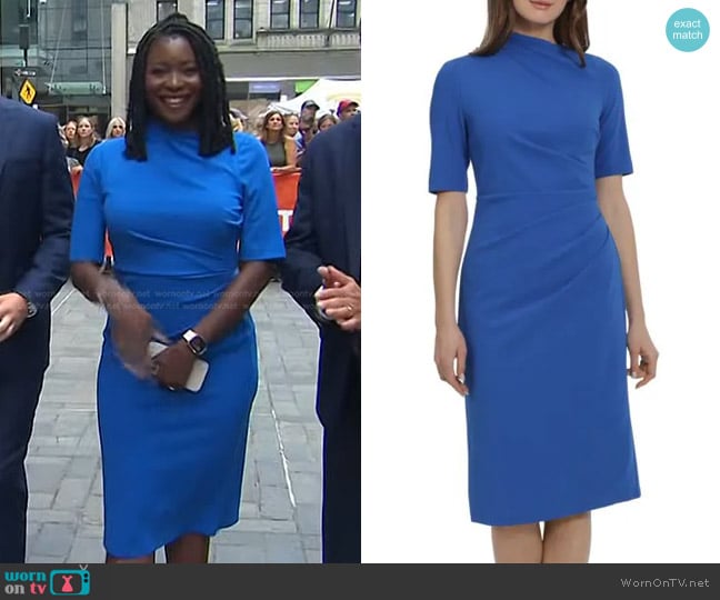 Maggy London Scuba Crepe Midi Sheath Dress in Princess Blue worn by Jummy Olabanji on Today