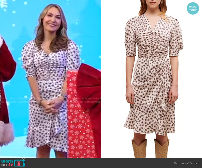 Maje Ralitina Gathered V Neck Dress worn by Lori Bergamotto on Good Morning America