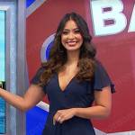 Manuela’s navy ruffled dress on The Price is Right