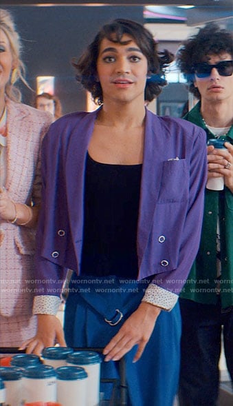 Marco's purple cropped blazer and blue pants on Glamorous