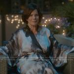 Margaret’s feather print silk robe on So Help Me Todd