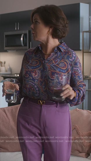 Margaret's purple paisley blouse on So Help Me Todd