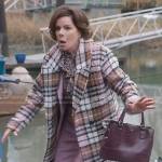 Margaret’s plaid coat and burgundy bag on So Help Me Todd