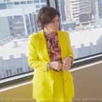 Margaret’s neon yellow suit and printed blouse on So Help Me Todd