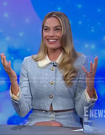 Margot Robbie's blue sequin jacket and skirt on E! News