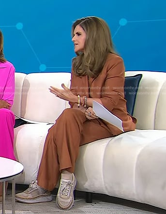 Maria's brown pant suit and sneakers on Today