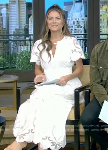 Maria Menounos’s white lace dress on Live with Kelly and Mark