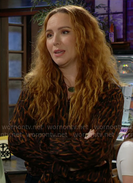 Mariah's leopard print button down shirt on The Young and the Restless