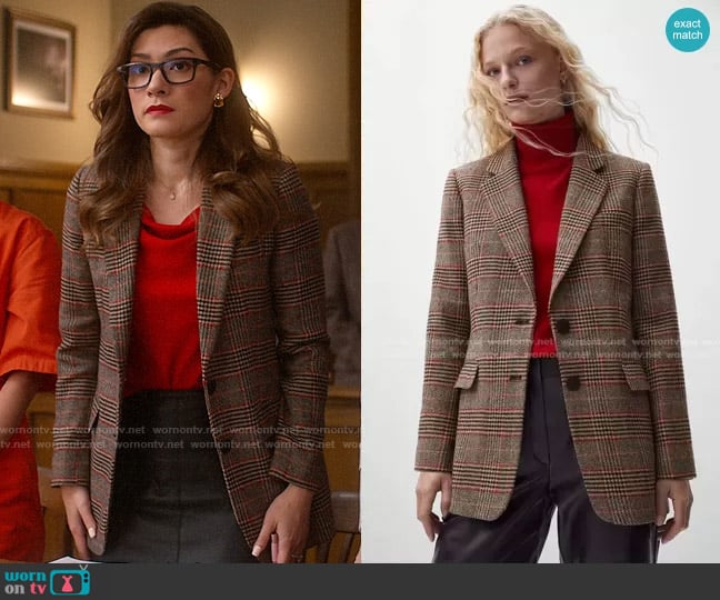 Massimo Dutti Red Check Wool Blazer worn by Susan (Inga Schlingmann) on So Help Me Todd