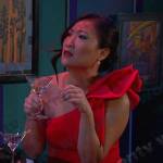 Melinda’s red one-shoulder dress on Days of our Lives