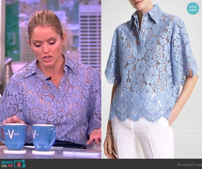 Michael Kors Large Floral Lace Collared Shirt worn by Sara Haines on The View