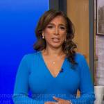 Michelle Miller’s blue rib knit v-neck dress on CBS Mornings