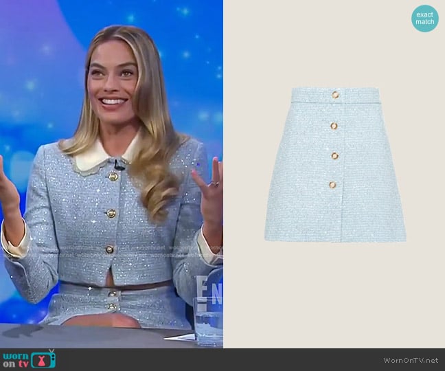 Miu Miu Sequined Tweed Miniskirt worn by Margot Robbie on E! News