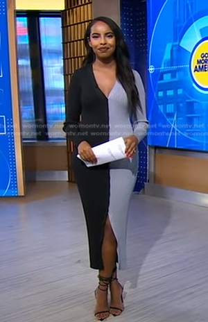 Mona Kosar Abdi’s black and grey colorblock dress on Good Morning America