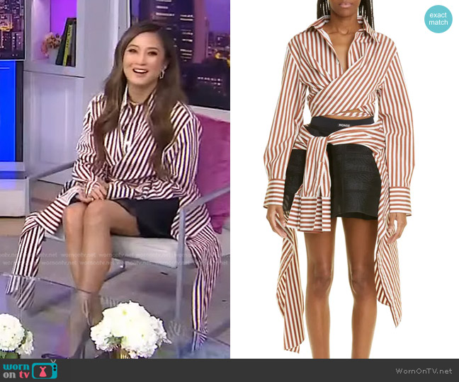 Monse Stripe Long Sleeve Cotton Wrap Shirt and Skirt worn by Ashley Park on Today