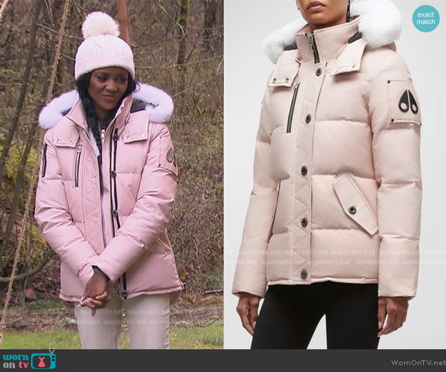 Moose Knuckles Parka Jacket with Shearling Trim worn by Charity Lawson on The Bachelorette