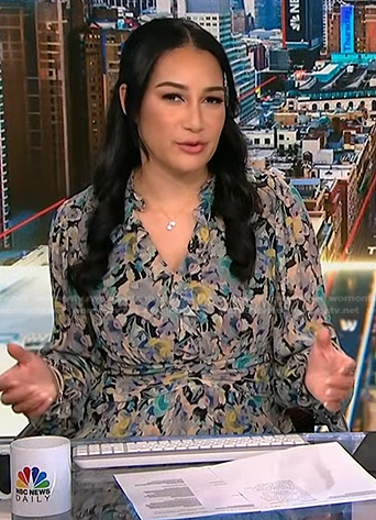 Morgan's floral ruffle neckline dress on NBC News Daily