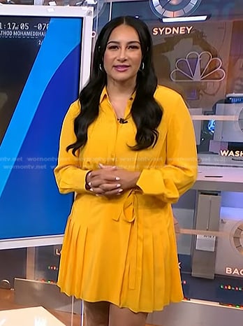 Morgan’s yellow pleated shirtdress on NBC News Daily