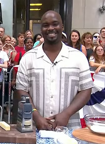 Mr. Bake Kareem Queeman’s white geo print shirt on Today