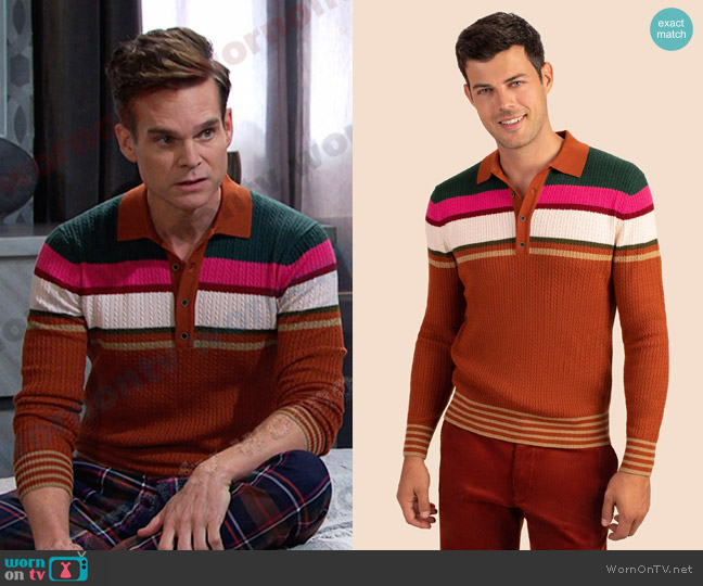 Mr Turk Jules Long Sleeve Merino Wool Polo Sweater worn by Leo Stark (Greg Rikaart) on Days of our Lives