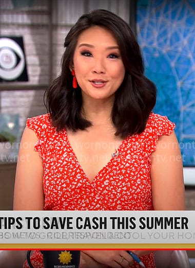 Nancy Chen's orange floral dress on CBS Mornings