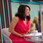 Nancy Chen’s pink pleated faux wrap dress on CBS Mornings