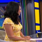 Nancy Chen’s yellow printed v-neck dress on CBS Mornings