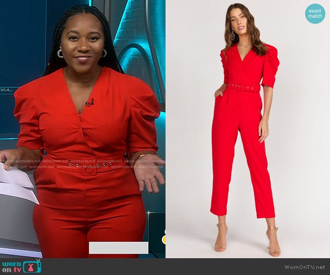 New York & Company Lena Puff Sleeve Self-Belt Jumpsuit worn by Kay Angrum on NBC News Daily