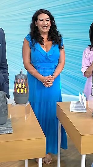 Nicole Papantoniou’s blue ruffle maxi dress on Today