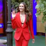 Nina Dobrev’s red blazer and pants on Live with Kelly and Mark