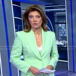 Norah’s mint green pant suit on CBS Evening News