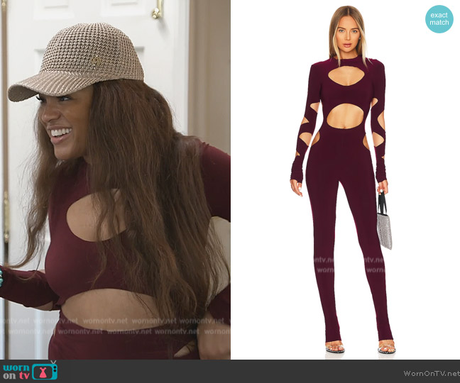 Norma Kamali Long Sleeve Aztec Catsuit worn by Drew Sidora on The Real Housewives of Atlanta