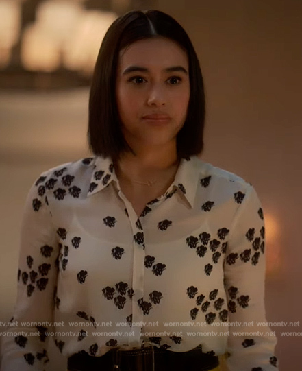 Sophia’s white floral blouse on Grown-ish