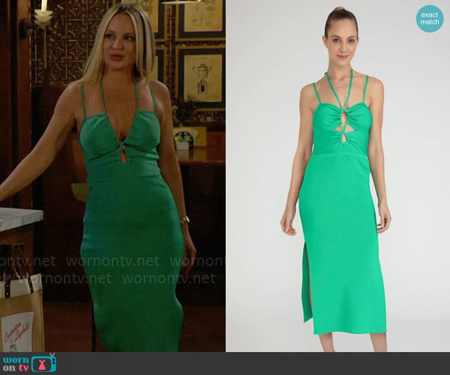 Paola Bernardi Julia Dress in Kiwi worn by Sharon Newman (Sharon Case) on The Young and the Restless