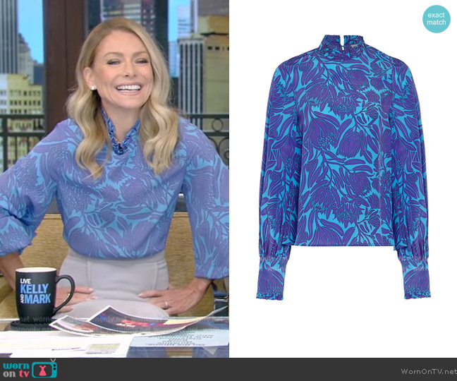 WornOnTV: Kelly’s blue floral print blouse on Live with Kelly and Mark ...