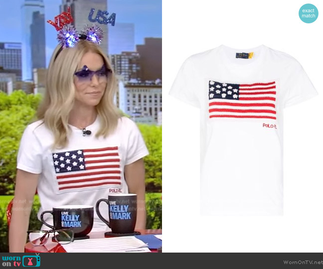 Ralph Lauren flag-print short-sleeved T-shirt worn by Kelly Ripa on Live with Kelly and Mark