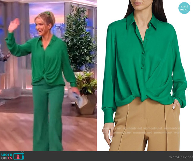 WornOnTV: Sara’s green twist front blouse on The View | Sara Haines ...