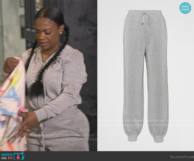 Prada Intarsia-logo knit lurex sweatpants worn by Kandi Burruss on The Real Housewives of Atlanta