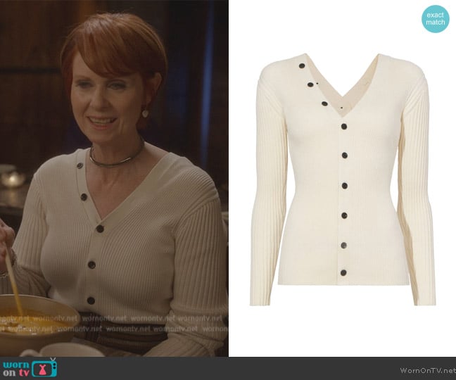 Proenza Schouler Cotton Cashmere Rib Knit Cardigan worn by Miranda Hobbs (Cynthia Nixon) on And Just Like That